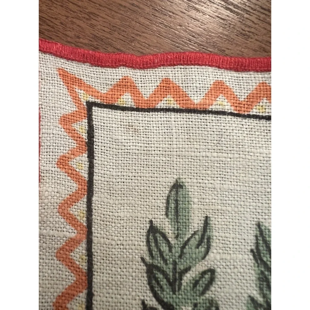 Vintage Tony Sarg Signed Linen Cocktail Napkin Couple Under Fruit Tree 8.5x 13.5